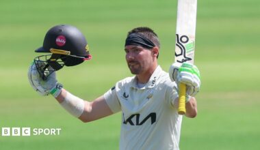 Rory Burns of Surrey celebrates his 100