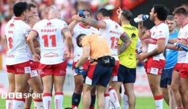 Hull KR players take a drink during their win over Leigh Leopards in June.