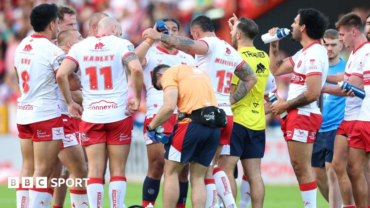 Hull KR players take a drink during their win over Leigh Leopards in June.