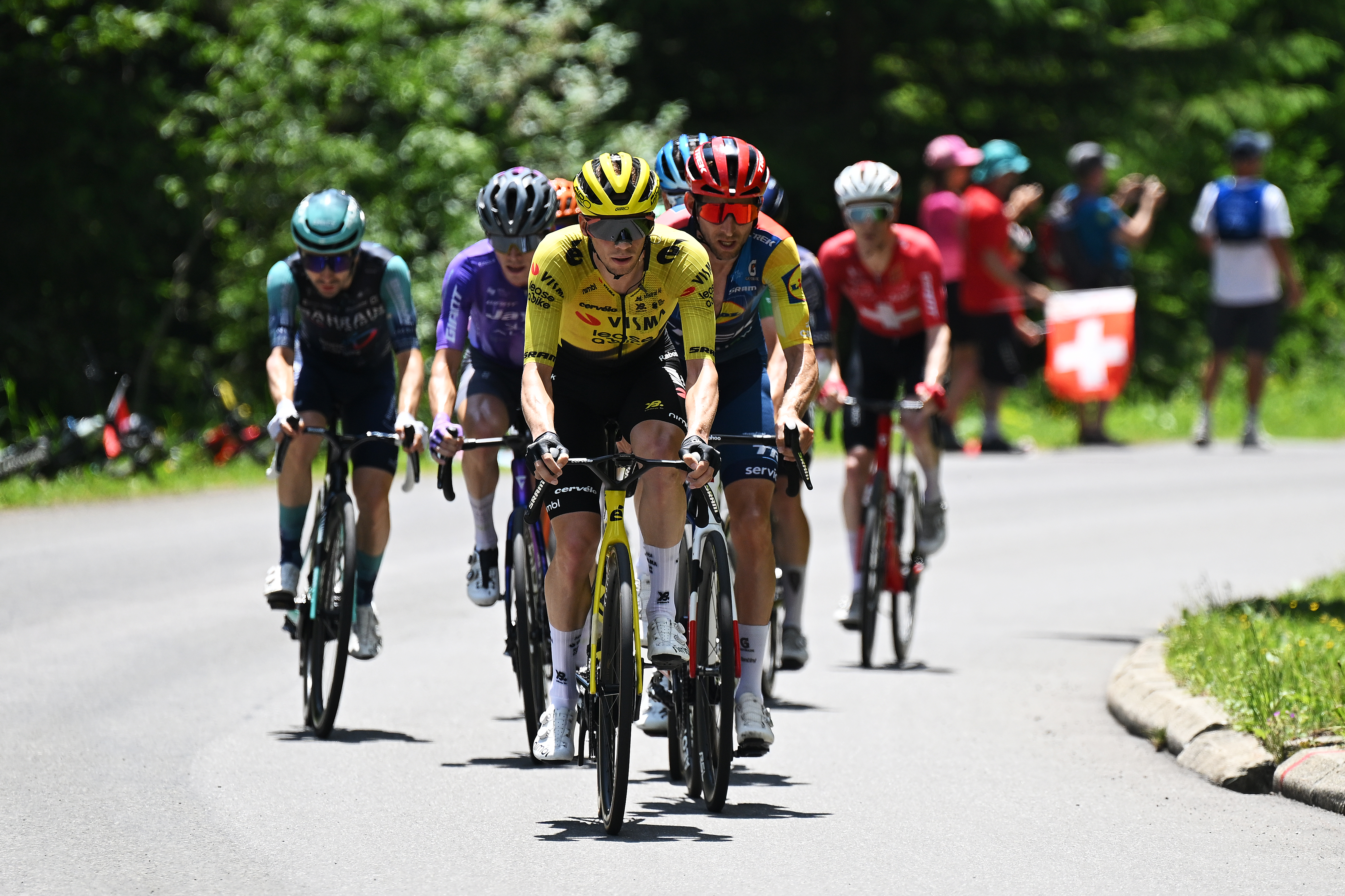 VILLARS-SUR-OLLON, SWITZERLAND - JUNE 21: Bart Lemmen of Netherlands and Team Visma | Lease a Bike competes during the 89th Tour de Suisse 2026, Stage 5 a 150.7km stage from Villars-sur-Ollon to Villars-sur-Ollon 1249m / #UCIWT / on June 21, 2026 in Villars-sur-Ollon, Switzerland. (Photo by Tim de Waele/Getty Images)