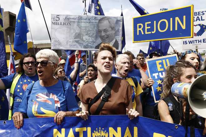 Brexit Rejoin rally Demonstrators attend a Rejoin rally to mark the 10th anniversary of the UK's EU Referendum on June 20, 2026 in London, England. Today marks 10 years since the EU referendum, which saw the UK leave the European Union in what became known as Brexit.
