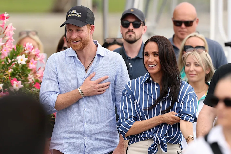 Prince Harry and Duchess Meghan greet members of the public at the Cruising Yacht Club of Australia on April 17, 2026, in Sydney, Australia.