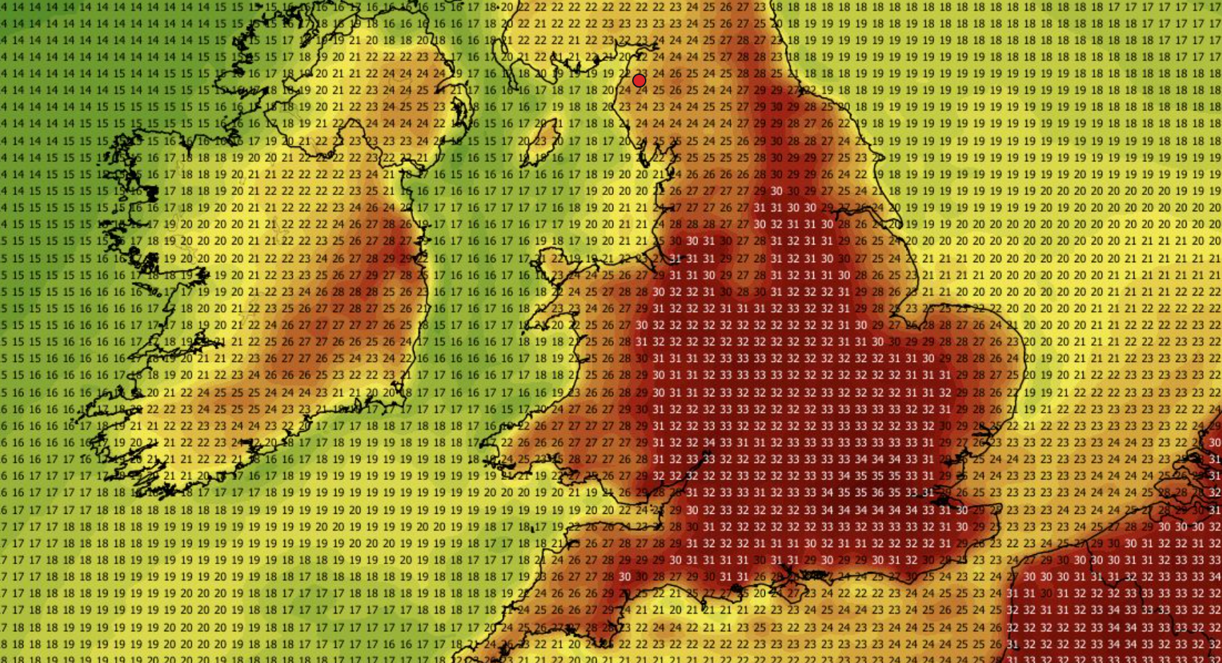 A forecast for July shows temperatures could hit 36C in London