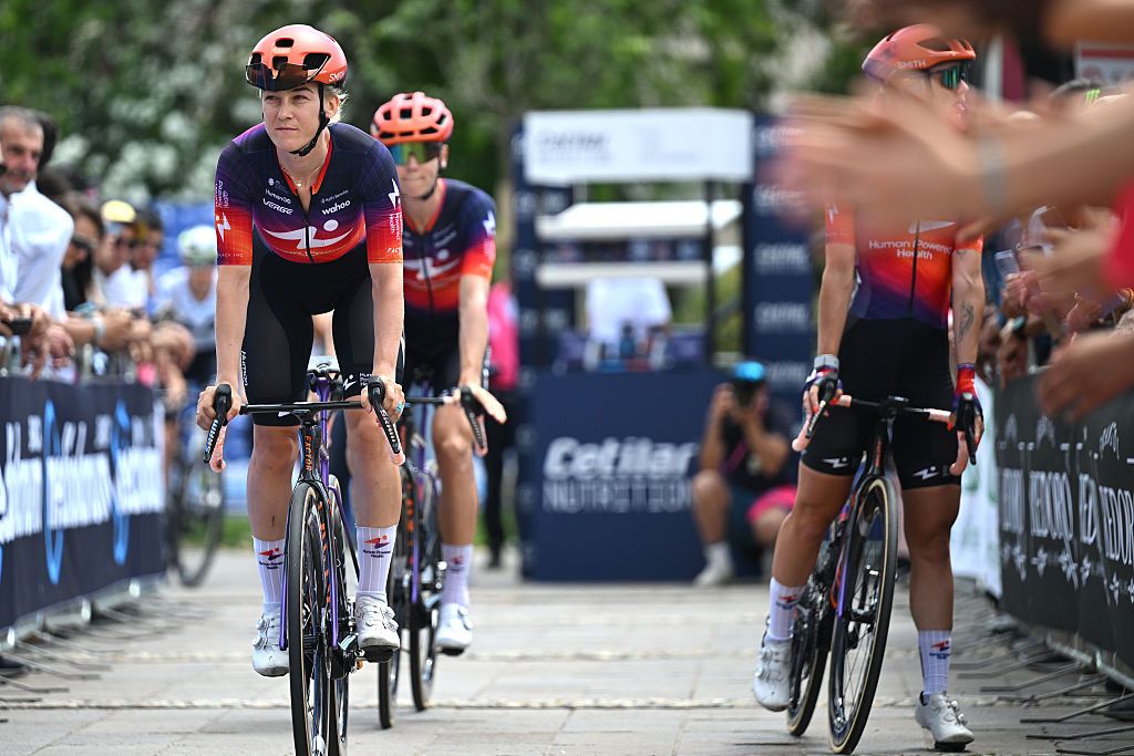 SORBOLO MEZZANI, ITALY - JUNE 05: Marit Raaijmakers of Netherlands and Team Human Powered Health prior to the 37th Giro d&amp;apos;Italia Women 2026, Stage 7 a 159km stage from Sorbolo Mezzani to Salice Terme / #UCIWWT / on June 05, 2026 in Sorbolo Mezzani, Italy. (Photo by Luc Claessen/Getty Images)