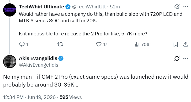 Akis Evangelidis on the CMF Phone 2 Pro current pricing