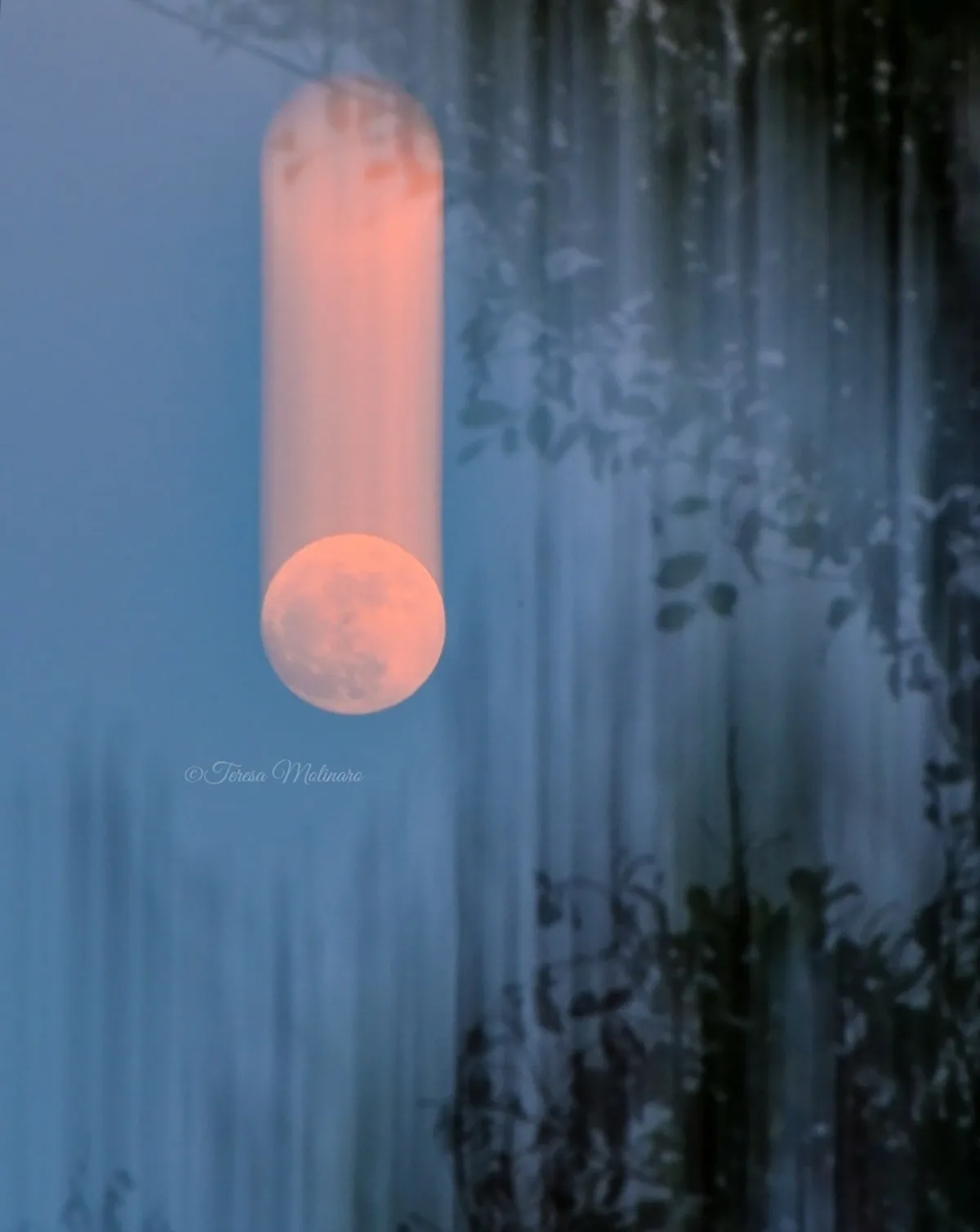 The Blue Moon captured by Teresa Molinaro, Sicily, Italy, 30 May 2026, 20:26 local time. Equipment: Nikon D7500 camera, Nikkor 70-300mm lens. Exposure: Intentional Camera Movement (ICM) technique, f/25, 1/5s, ISO 640