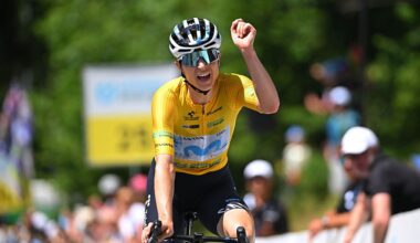 VILLARS-SUR-OLLON, SWITZERLAND - JUNE 21: Marlen Reusser of Switzerland and Team Movistar - Yellow Leader Jersey celebrates at finish line as stage winner during the 10th Tour de Suisse Women 2026, Stage 5 a 100.4km stage from Villars-sur-Ollon to Villars-sur-Ollon 1249m / #UCIWT / on June 21, 2026 in Villars-sur-Ollon, Switzerland. (Photo by Tim de Waele/Getty Images)