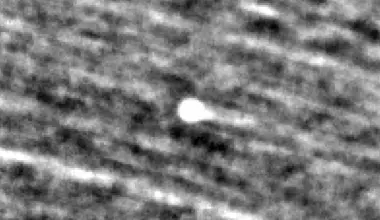 Comet 3I-ATLAS appears as a bright object near the center of this image, made from combining observations from NASA’s PUNCH mission taken from Sept. 20 to Oct. 3, 2025