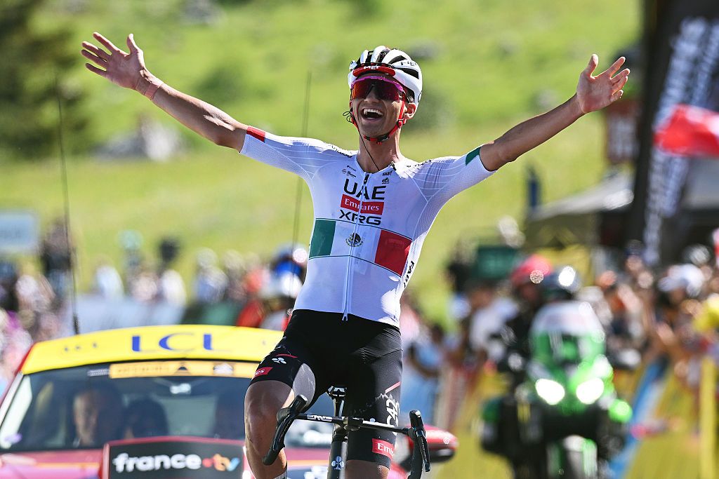 BRISON, FRANCE - JUNE 14: Isaac Del Toro of Mexico and UAE Team Emirates - XRG celebrates at finish line as stage winner during the 78th Tour Auvergne-Rhone-Alpes 2026, Stage 8 a 120.1km stage from Beaufort to Plateau de Solaison - Brison 1497m / #UCIWT / on June 14, 2026 in Brison, France. (Photo by Dario Belingheri/Getty Images)