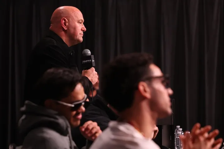 Dana White speaks at Zuffa Boxing’s first fight week press conference on January 21, 2026
