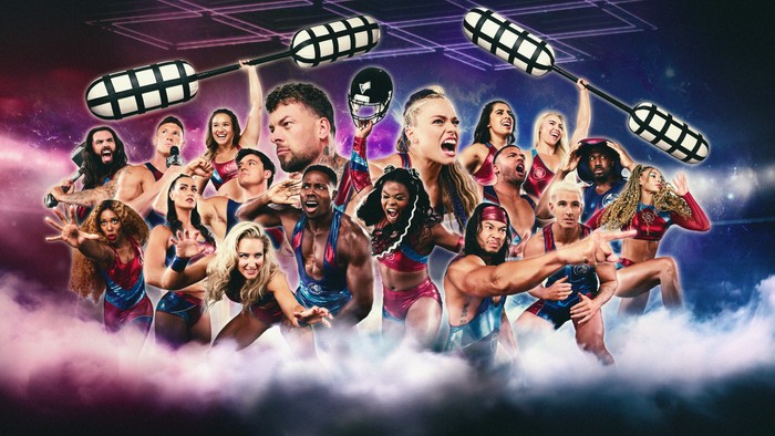 544434,TITLE:Gladiators series 3 The cast of Gladiators in super imposed images.