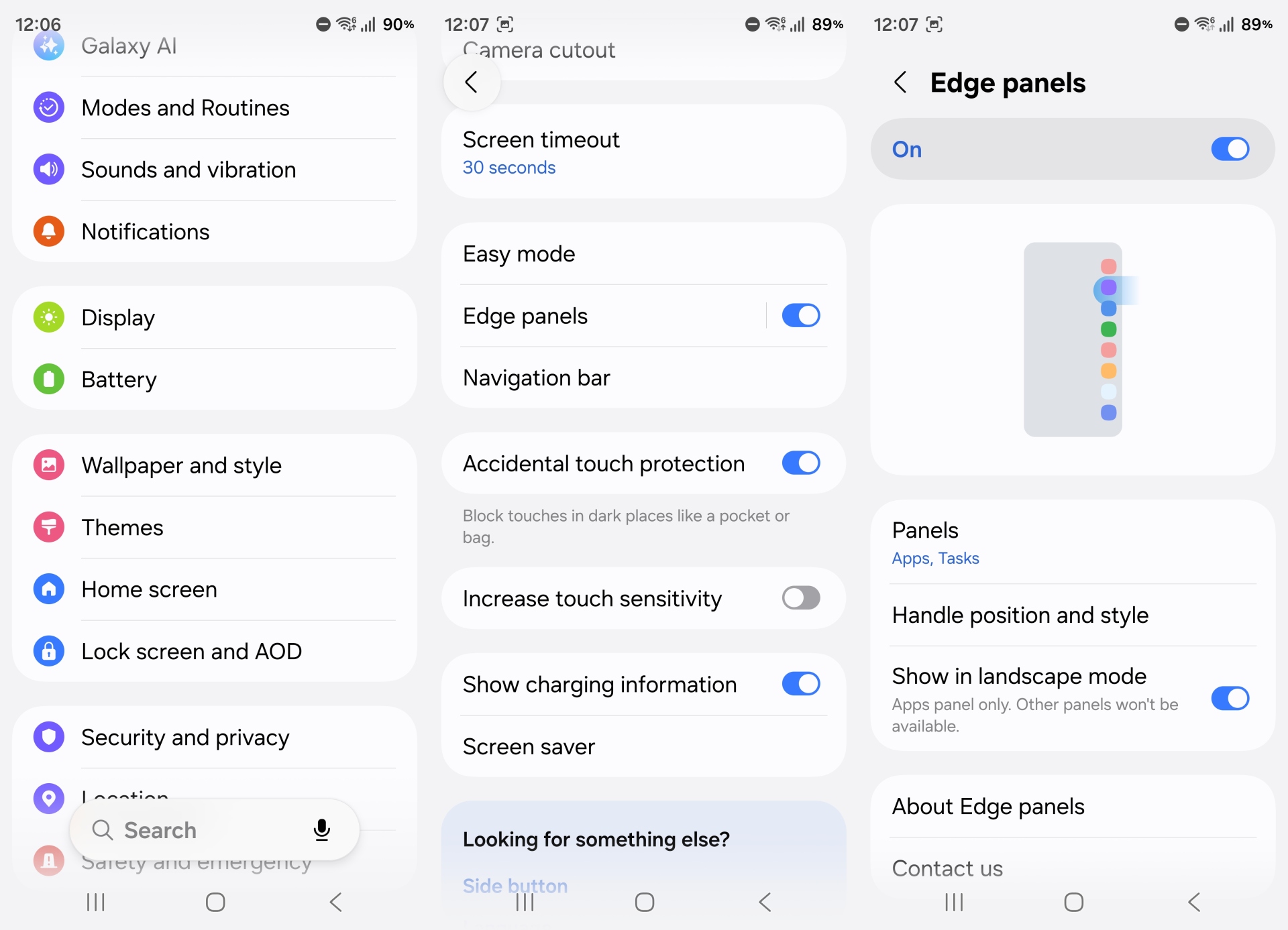 edge panels settings