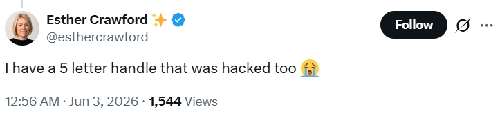 Esther Crawford Instagram account hacked 1