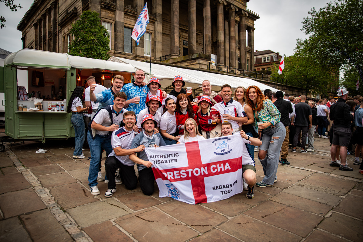 The Preston Fan Zone on the Flag Market for the Euro 2024 final