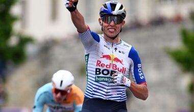 LAON, FRANCE - MAY 20: Laurence Pithie of New Zealand and Team Red Bull - BORA - hansgrohe celebrates at finish line as stage winner during the 70th 4 Jours de Dunkerque 2026, Stage 1 a 177.3km stage from Lagny-le-Sec to Laon on May 20, 2026 in Laon, France. (Photo by Luc Claessen/Getty Images)