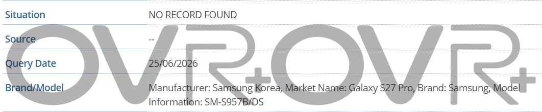 Galaxy S27 Pro GSMA listing Galaxy S27 Pro GSMA listing