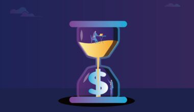Business men work in an hourglass, hourglass and dollars, time is money