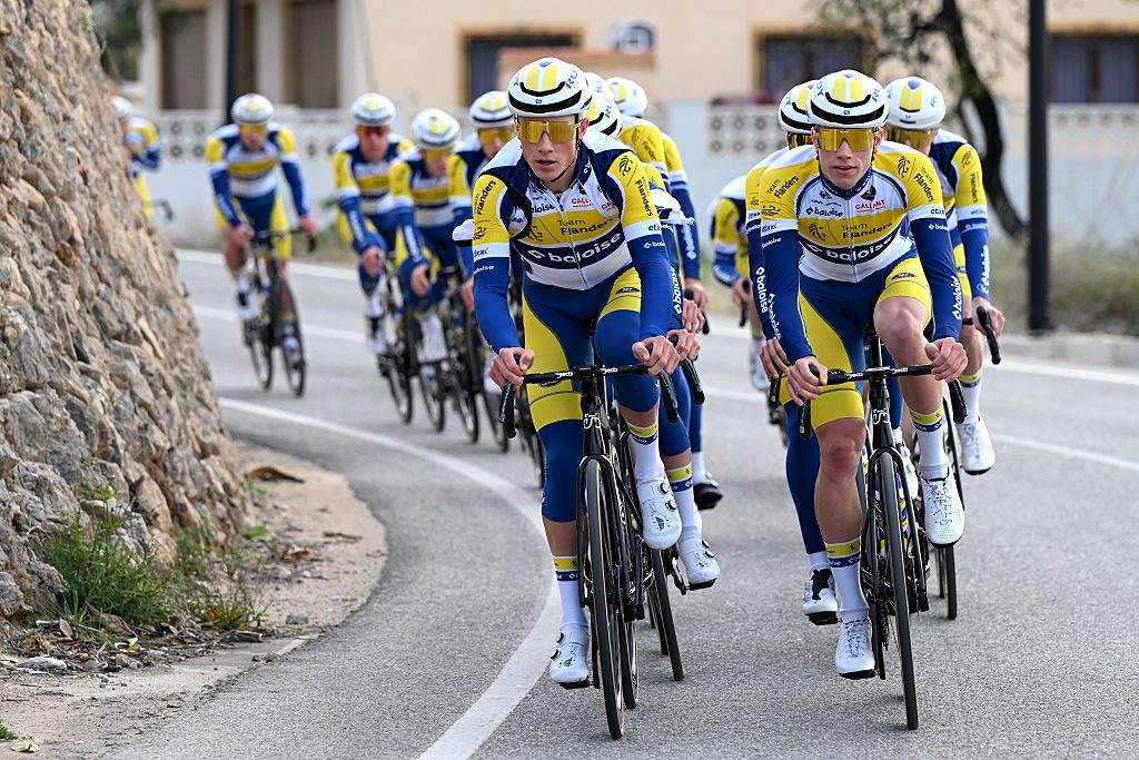 ALTEA, SPAIN - JANUARY 09: (L-R) Milan Van Den Haute of Belgium and Siebe Deweirdt of Belgium during the training camp of the Team Flanders- Baloise on January 09, 2026 in Altea, Spain. (Photo by Dario Belingheri/Getty Images)