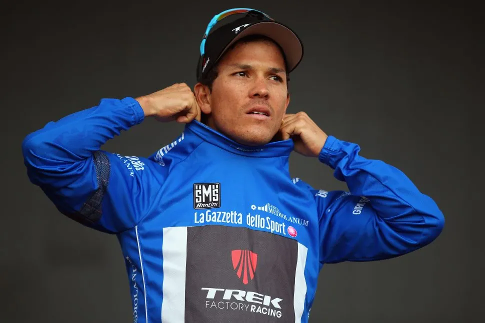 TRIESTE, ITALY - JUNE 01: Julian Arredondo of Colombia and Trek Factory won the Mountains Jersey during the twenty-first stage of the 2014 Giro d'Italia, a 172km stage between Gemona del Friuli and Trieste on June 1, 2014 in Trieste, Italy. (Photo by Bryn Lennon - Velo/Getty Images)