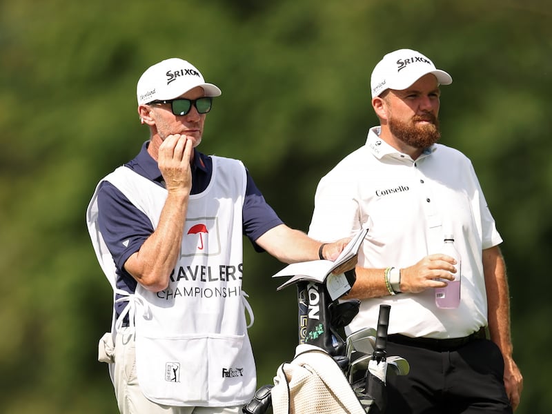 Shane Lowry with caddie Dermot Byrne at TPC River Highlands. Photograph: Jordan Bank/Getty