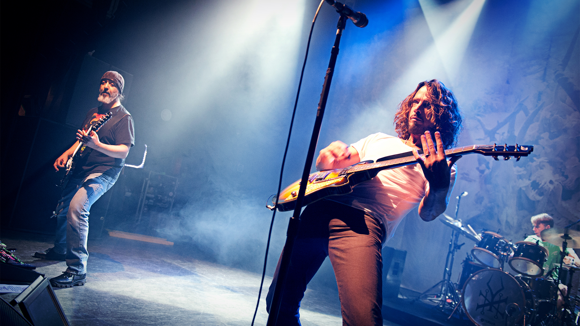 Chris Cornell (R) and Kim Thayil of American hard rock group Soundgarden performing live on stage at the O2 Shepherd&rsquo;s Bush Empire in London, on November 9, 2012.