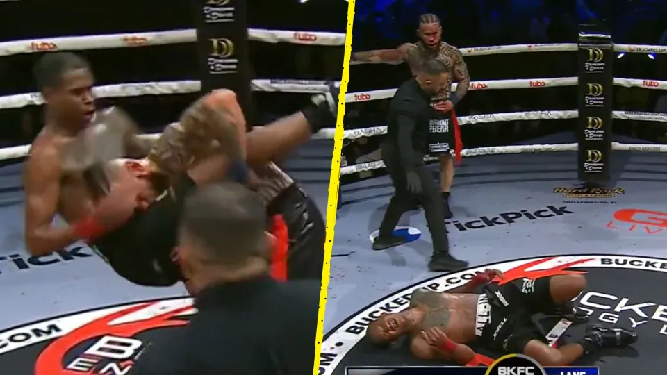 A graphic of a fighter attempting to takedown his opponent during a bare-knuckle fight