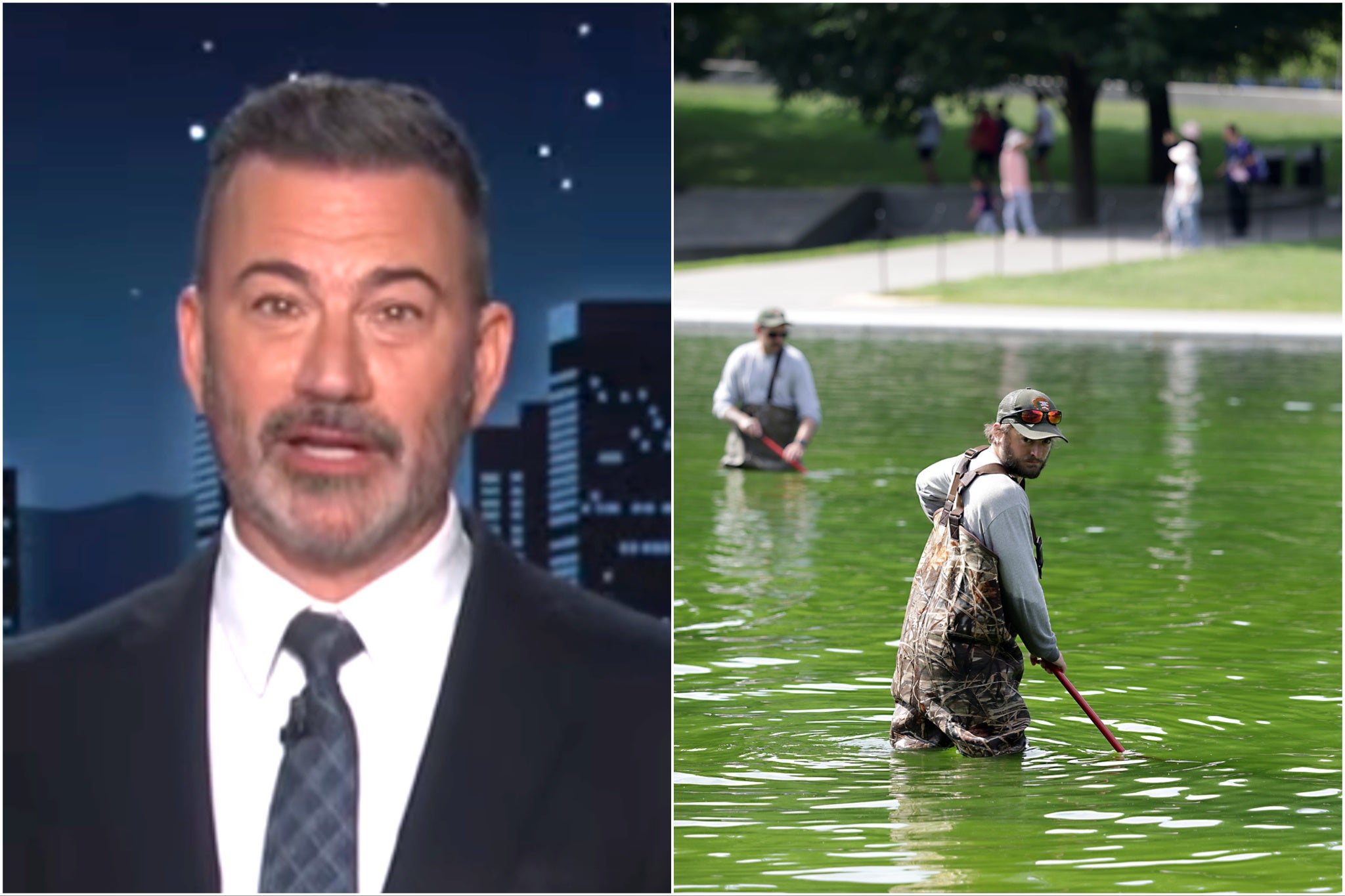 Jimmy Kimmel mocked Trump over his $14 million refurbishment of the Lincoln Memorial Reflecting Pool, which quickly turned green with algae