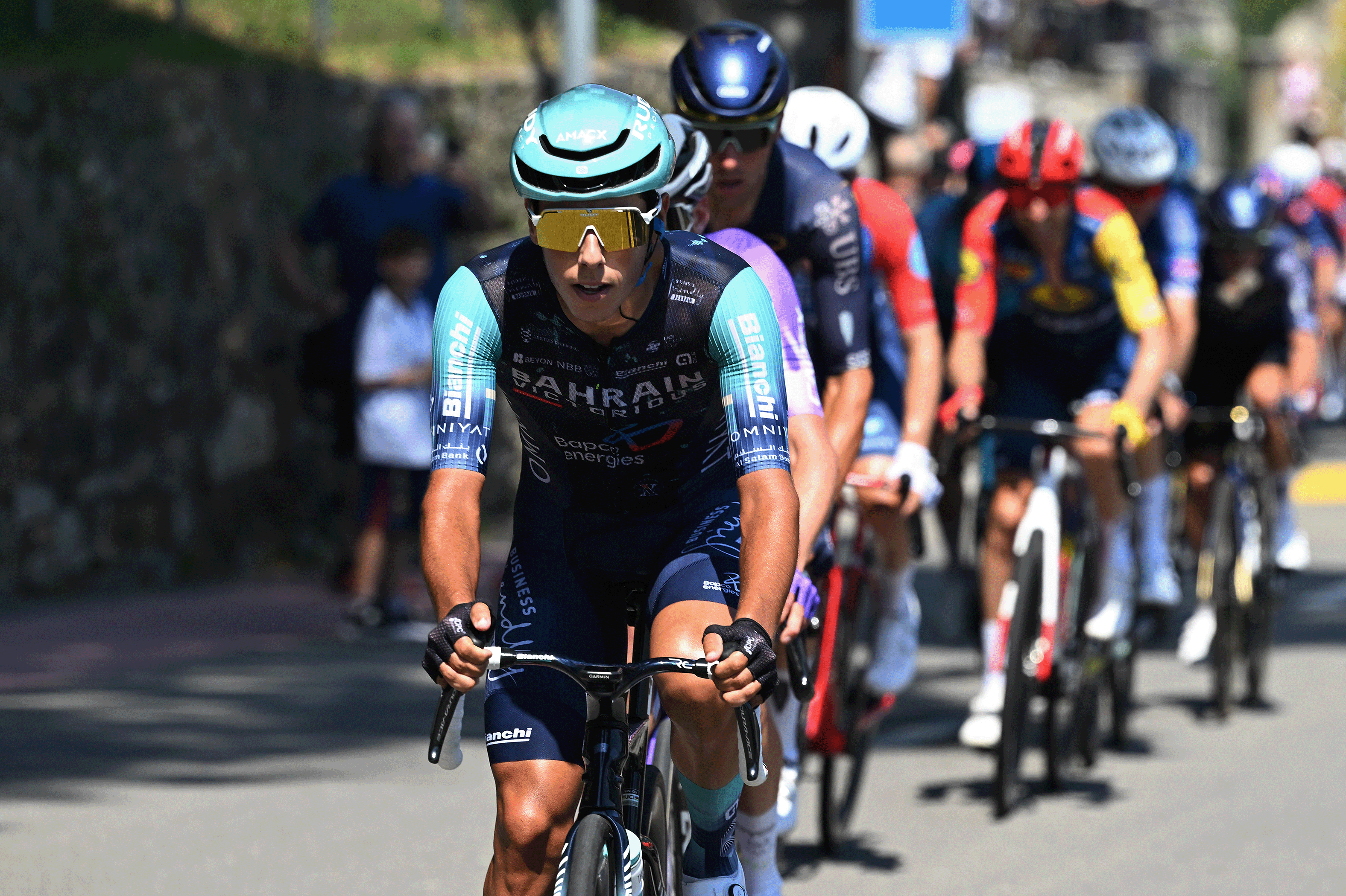 LOCARNO, SWITZERLAND - JUNE 18: Afonso Eulalio of Portugal and Team Bahrain - Victorious competes during the 89th Tour de Suisse 2026, Stage 2 a 157.7km stage from Locarno to Locarno / #UCIWT / on June 18, 2026 in Locarno, Switzerland. (Photo by Tim de Waele/Getty Images)
