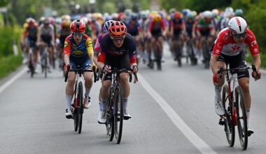 One of the many attempted breakaways during stage 9 of the 2026Giro d'Italia Women 2026, a 145km stage from Saluzzo to Saluzzo. (Photo by Luc Claessen/Getty Images)