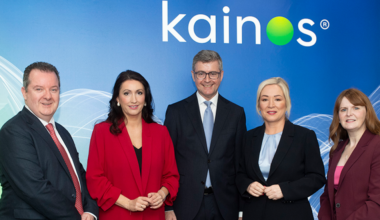 First Minister, deputy First Minister and Economy Minister announce the creation of over 340 new jobs at Kainos to help it to expand its AI work for customers