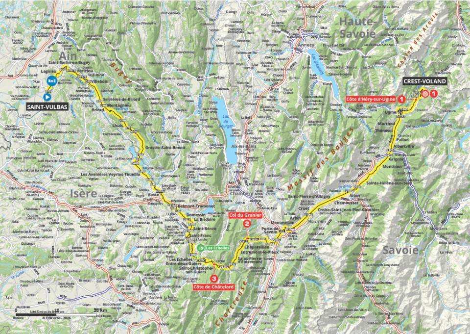 The map of stage 6 at the Tour Auvergne-Rh&ocirc;ne-Alpes