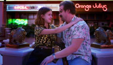 Millie Bobby Brown and David Harbour in Stranger Things