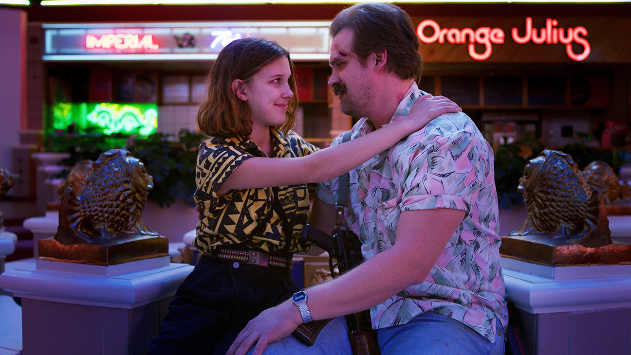 Millie Bobby Brown and David Harbour in Stranger Things