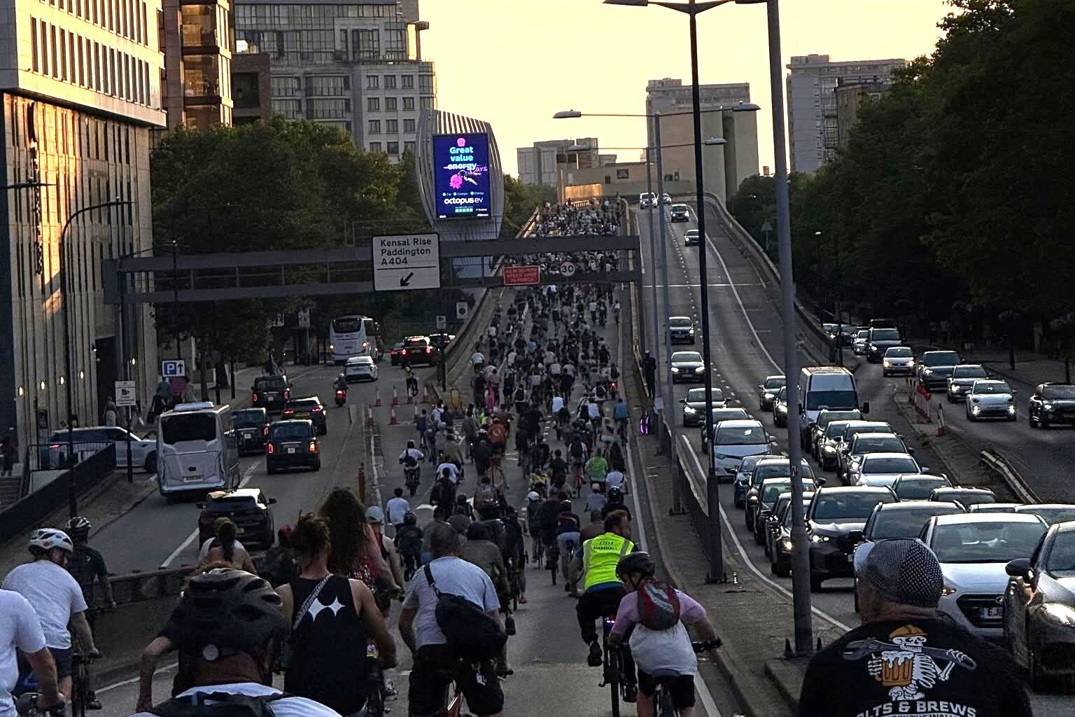 Hundreds of cyclists ignore road closure to “mass trespass” on notorious Westway and tell government to “stop spending money on car roads” - Cycling News | Bike Reviews