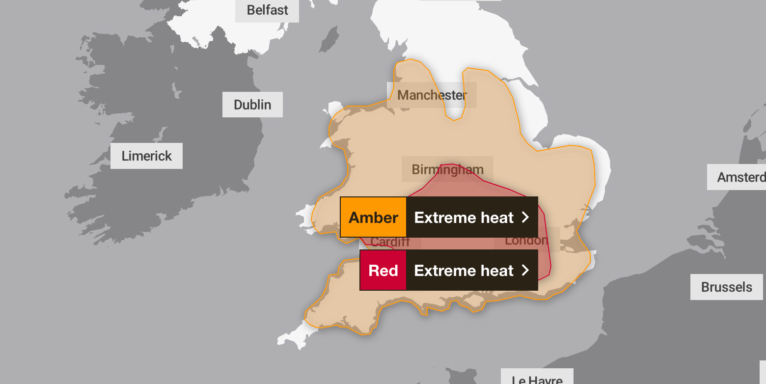 Met Office issues red warning for extreme heat