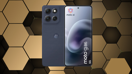 Motorola moto g 86 on a golden honeycomb background
