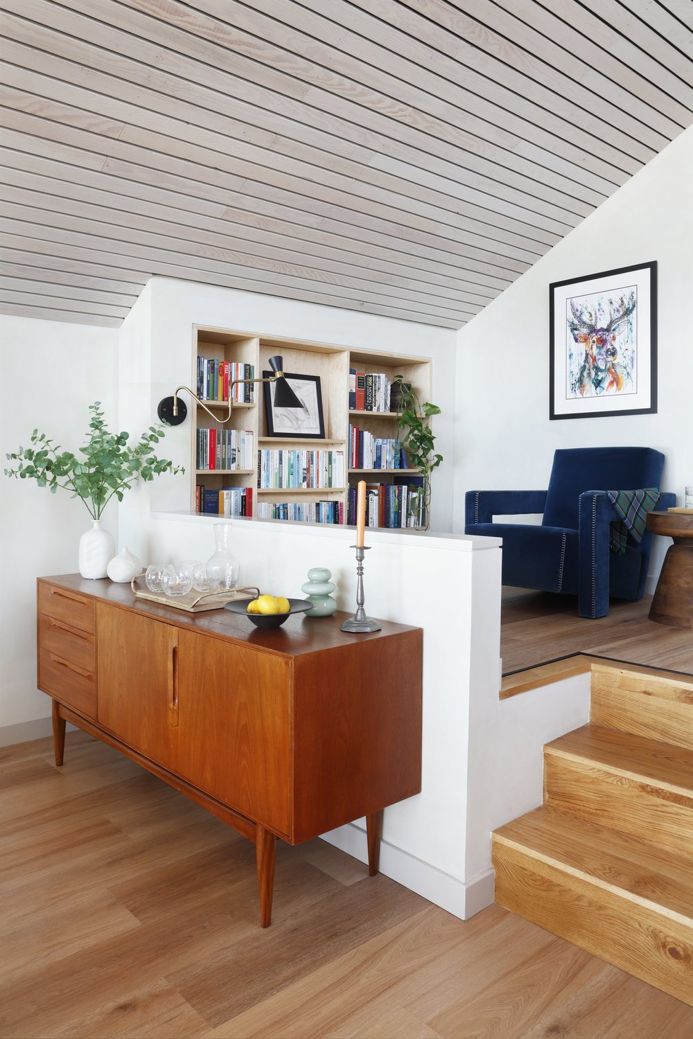 Vintage pieces and contemporary design work seamlessly together in this Scandi living space