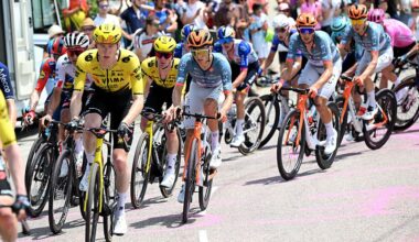 Matteo Jorgenson racing among the peloton during the opening stage of the Tour Auvergne-Rh&ocirc;ne-Alpes
