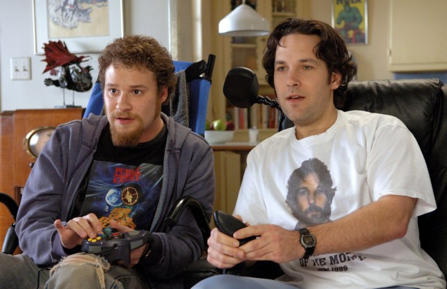 Editorial use only. No book cover usage. Mandatory Credit: Photo by Suzanne Hanover/Universal Apatow Prods/Kobal/REX/Shutterstock (5883790g) Seth Rogen, Paul Rudd The Forty Year-Old Virgin - 2005 Director: Judd Apatow Universal, Apatow Productions USA Scene Still The 40 Year Old Virgin / 40 Year-Old Virgin
