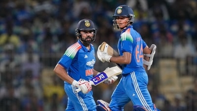 India's Yashasvi Jaiswal and Rohit Sharma run between the wickets during the third ODI cricket match between India and Afghanistan (PTI)