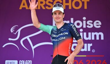 AARSCHOT, BELGIUM - JUNE 20: Olav Kooij of Netherlands and Team Decathlon CMA CGM celebrates at podium as stage winner during the 95th Baloise Belgium Tour 2026, Stage 4 a 183.4km stage from Begijnendijk-Betekom to Aarschot on June 20, 2026 in Aarschot, Belgium. (Photo by Luc Claessen/Getty Images)