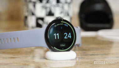 A Pixel Watch 4 charges on the line's newest dock design.
