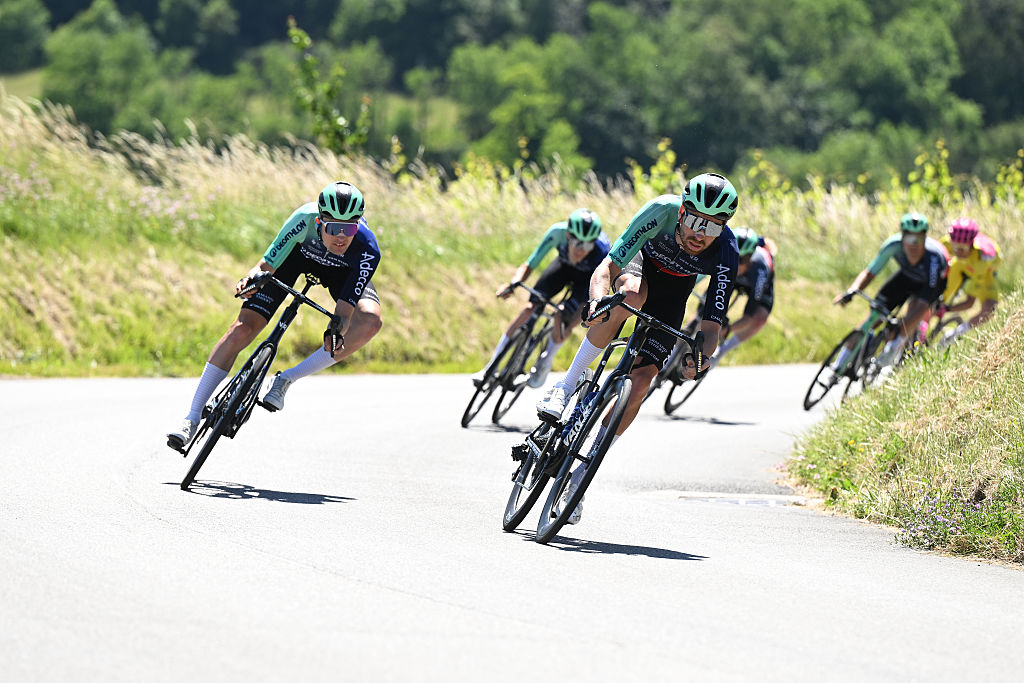 CREST-VOLAND, FRANCE - JUNE 12: (L-R) Paul Seixas of France and Aurelien Paret-Peintre of France and Team Decathlon CMA CGM compete during the 78th Tour Auvergne-Rhone-Alpes 2026, Stage 6 a 182.3km stage from Saint-Vulbas to Crest-Voland 1211m / #UCIWT / on June 12, 2026 in Crest-Voland, France. (Photo by Dario Belingheri/Getty Images)