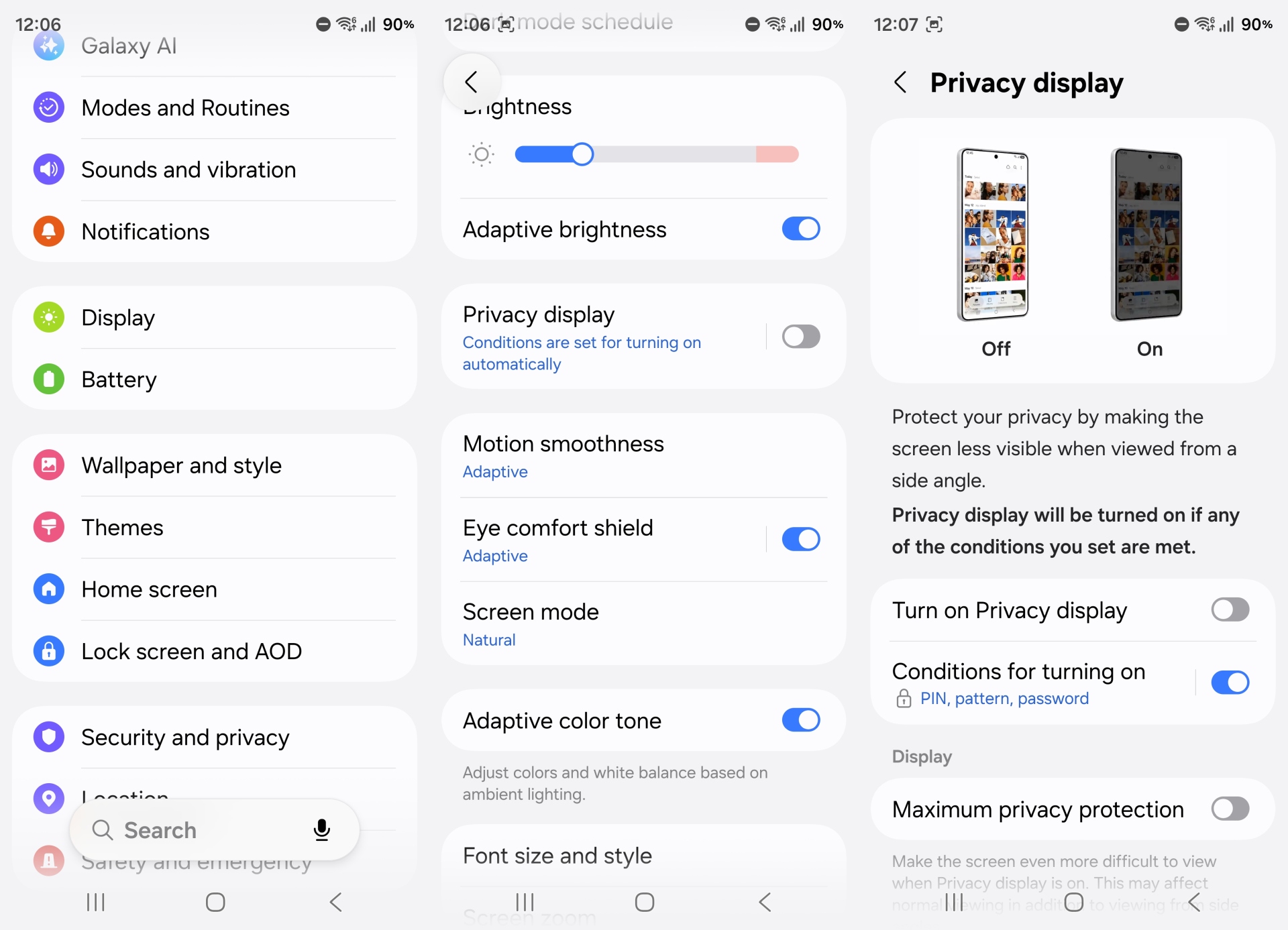 privacy display settings