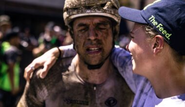 Brendan Johnston (Giant) covered in mud and with grit in the eyes after finishing a gruelling 2026 edition of Unbound 200 in fourth place