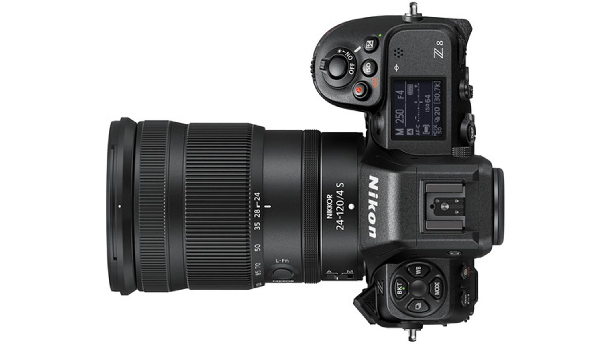 Nikon Z8 and NIKKOR Z 24-120mm f4 S on a white background
