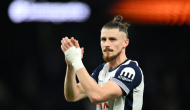 LONDON, ENGLAND - OCTOBER 24: Radu Dragusin of Tottenham Hotspur applauds the fans after the team