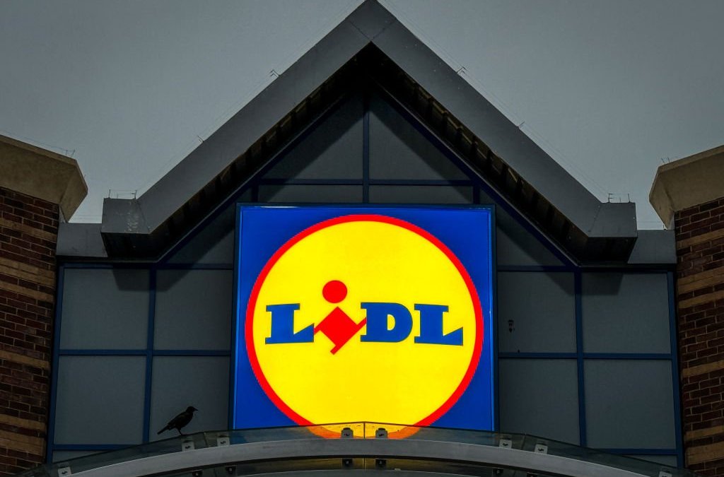 BRISTOL, UNITED KINGDOM - OCTOBER 18: The Lidl logo is displayed inside a branch of the supermarket retailer Lidl on October 18, 2023 in Bristol, England. The German discount retailer chain operates over 11,000 stores across Europe and the United States.(Photo by Matt Cardy/Getty Images)