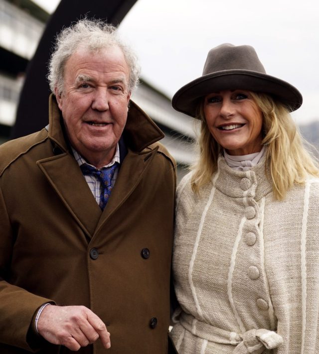 Jeremy Clarkson and Lisa Hogan on day four of the 2025 Cheltenham Festival at Cheltenham Racecourse. Picture date: Friday March 14, 2025. PA Photo. See PA story RACING Cheltenham. Photo credit should read:Andrew Matthews/PA Wire. RESTRICTIONS: Use subject to restrictions. Editorial use only, no commercial use without prior consent from rights holder.