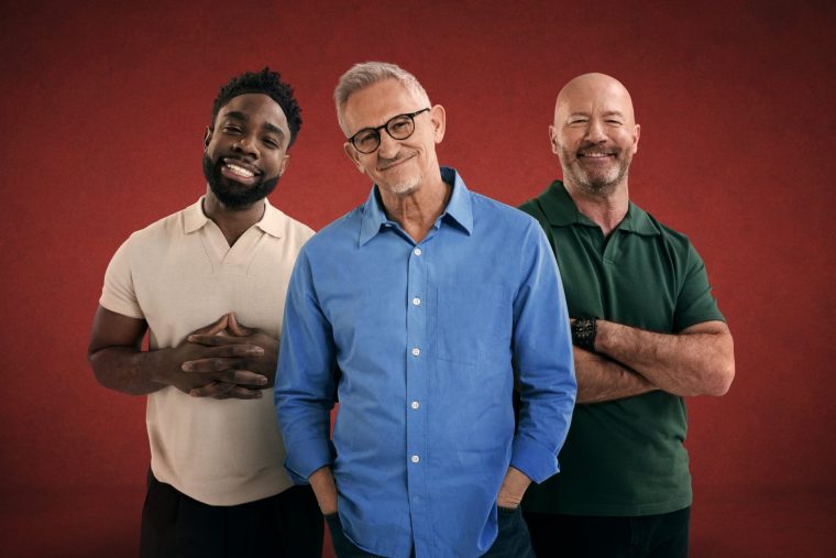 The Rest Is Football Micah Richards, Gary Lineker, and Alan Shearer TV still Netflix Provided by hgavriel@netflix.com
